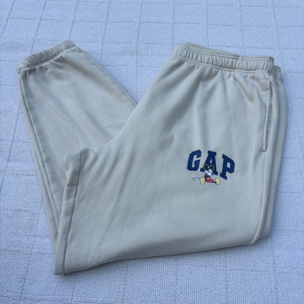 Men's XL GAP x Disney Graphic Logo Tan Soft Fleece Relaxed Jogger Sweatpants